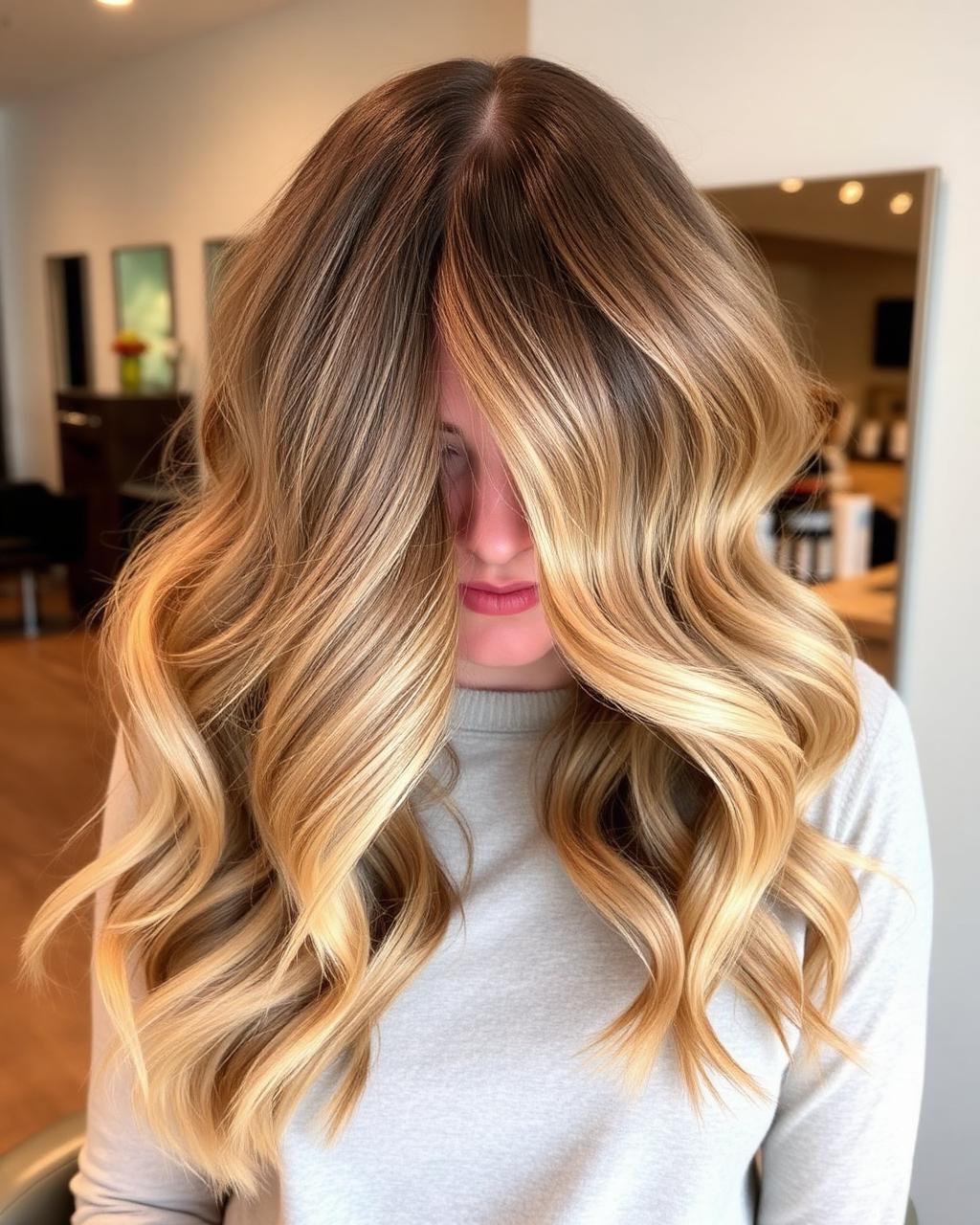 Balayage caramel ondulé